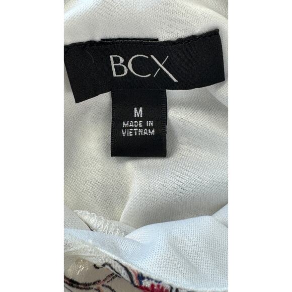 BCX Floral White Pink Embossed Women's Blouse. Rushed V.Neck Sz M. - Picture 6 of 9